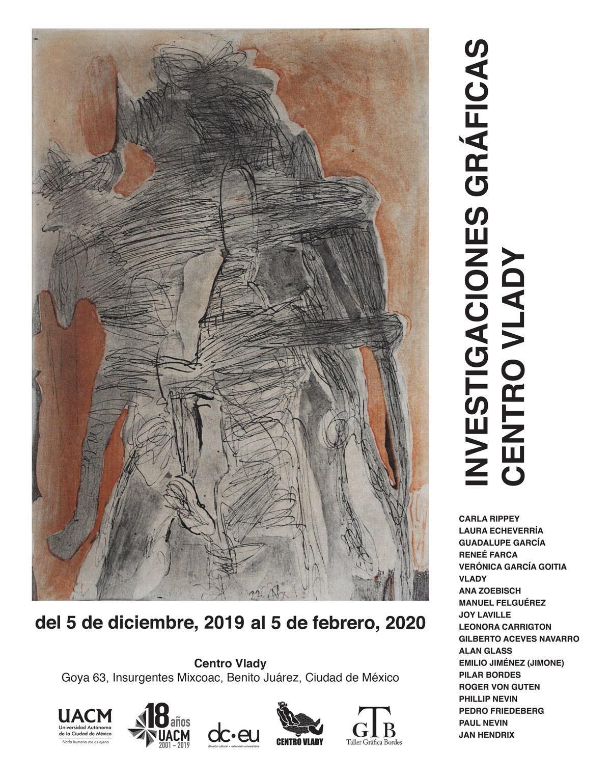 Poster 2, Investigaciones gráficas, en el Centro Vlady, Mixcoac, Ciudad de México, Jueves 5 de Diciembre de 2019. 